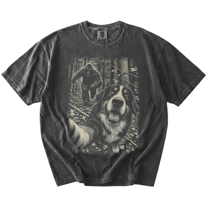 Pepper Bernese Mountain Dog Bigfoot selfie T-shirt, full garment view