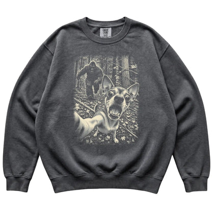 Pepper Chihuahua Bigfoot selfie sweatshirt, full garment view