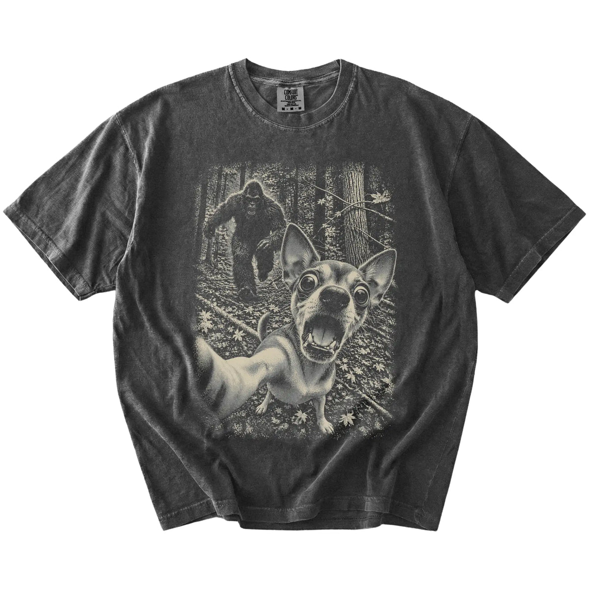 Pepper Chihuahua Bigfoot selfie T-shirt, full garment view