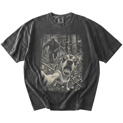 Pepper Chihuahua Bigfoot selfie T-shirt, full garment view