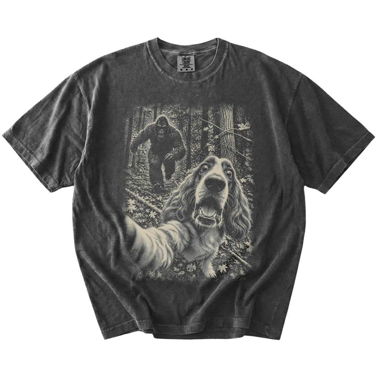 Pepper Cocker Spaniel Bigfoot selfie T-shirt, full garment view