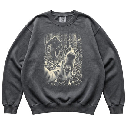 Pepper Great Dane Bigfoot selfie sweatshirt, full garment view
