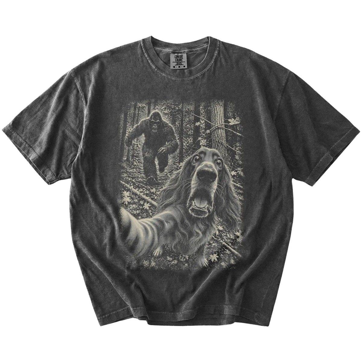 Pepper Irish Setter Bigfoot selfie T-shirt, full garment view