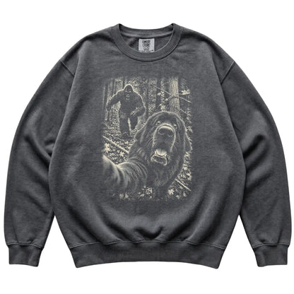 Pepper Newfie Bigfoot selfie sweatshirt, full garment view