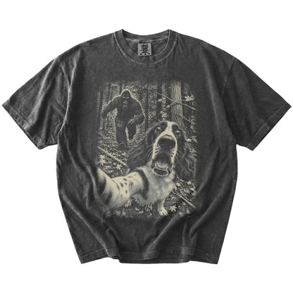 Pepper Springer Spaniel Bigfoot selfie T-shirt, full garment view