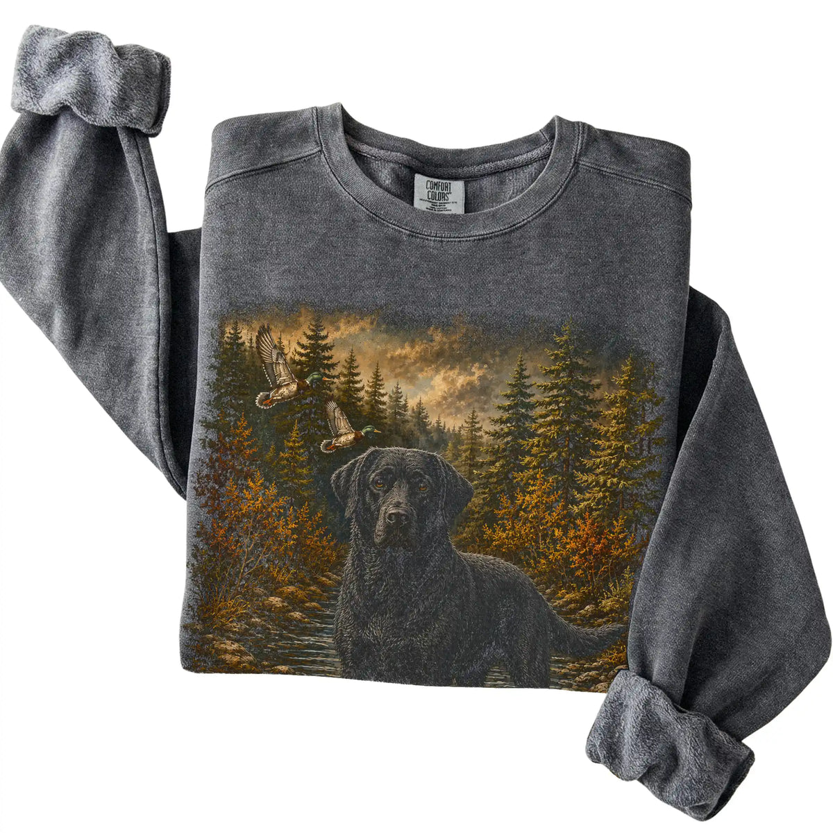 Black Lab Duck Hunting Sweatshirt in Pepper