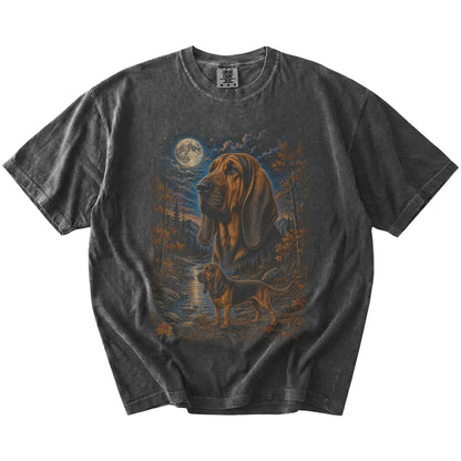 pepper T-shirt with Bloodhound Autumn Moon artwork.