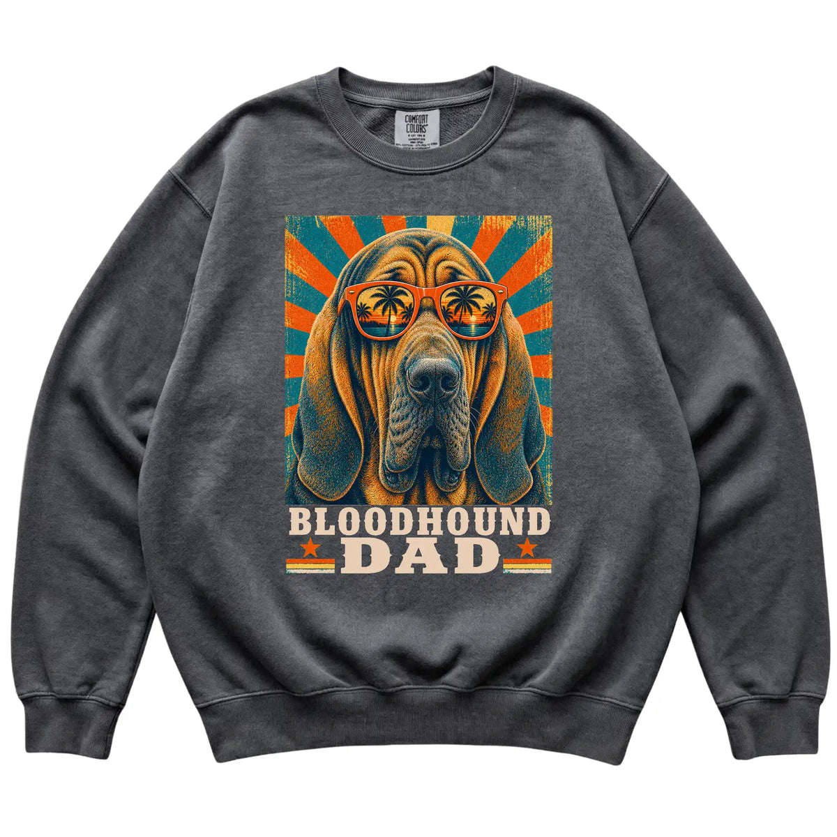 Retro Bloodhound Dad design on a Pepper Comfort Colors sweatshirt