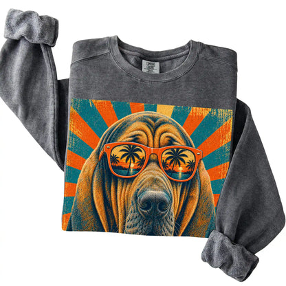 Folded Pepper Comfort Colors sweatshirt with a Retro Bloodhound Dad design