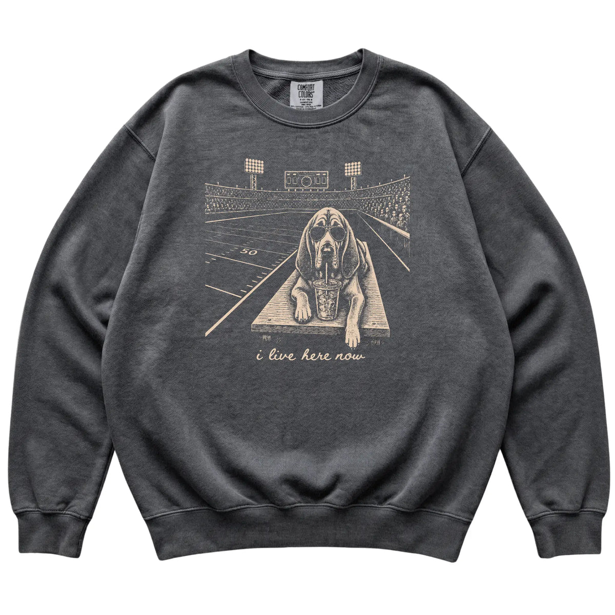 Pepper Bloodhound Football Tailgate sweatshirt, laid flat