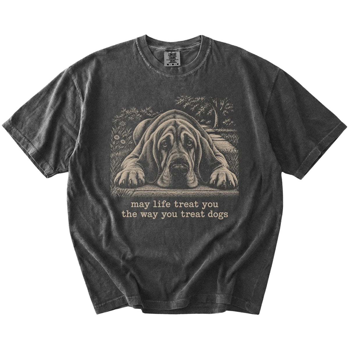 Bloodhound Karma Comfort Colors T-shirt in Pepper — Flat Lay