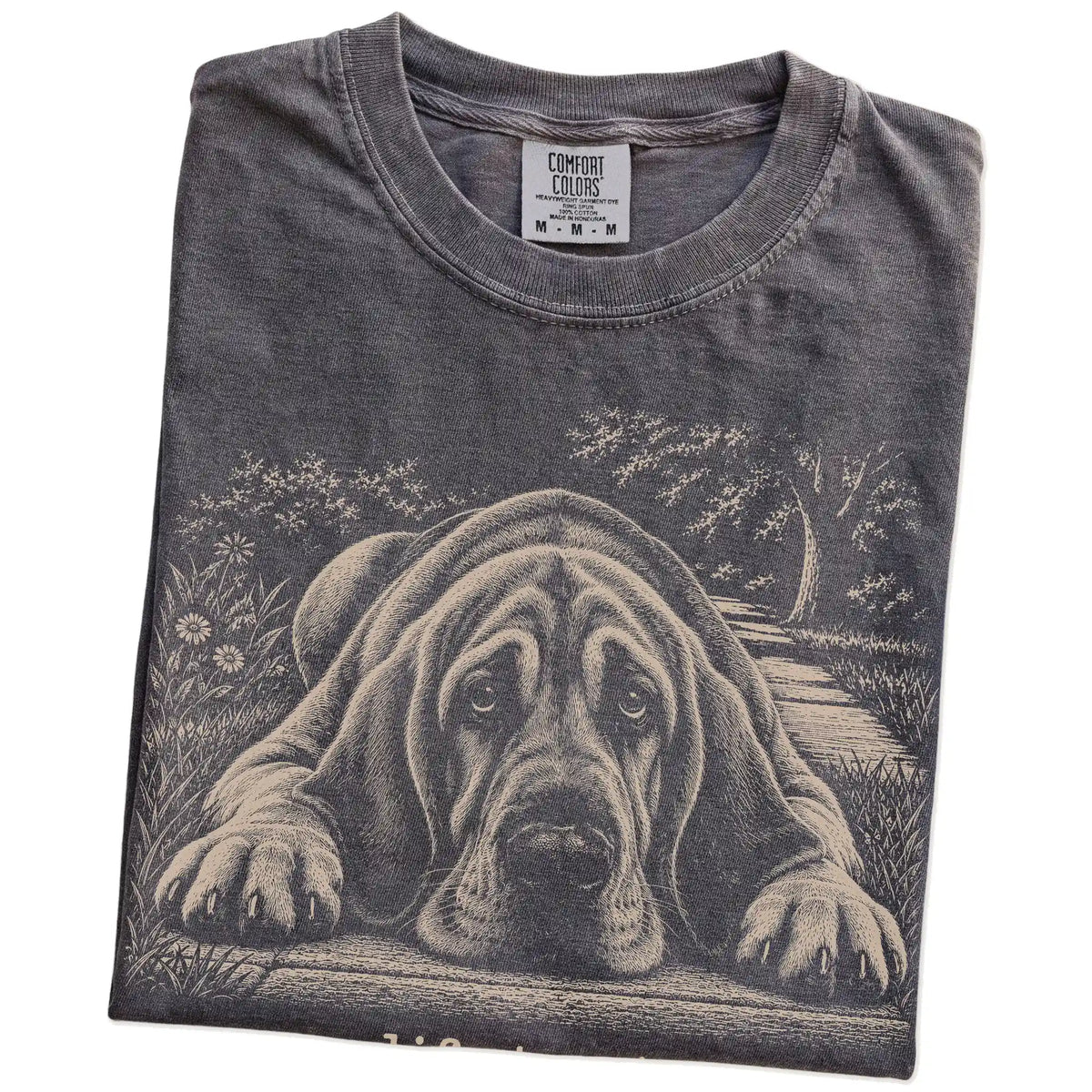 Bloodhound Karma Comfort Colors T-shirt in Pepper — Folded Detail
