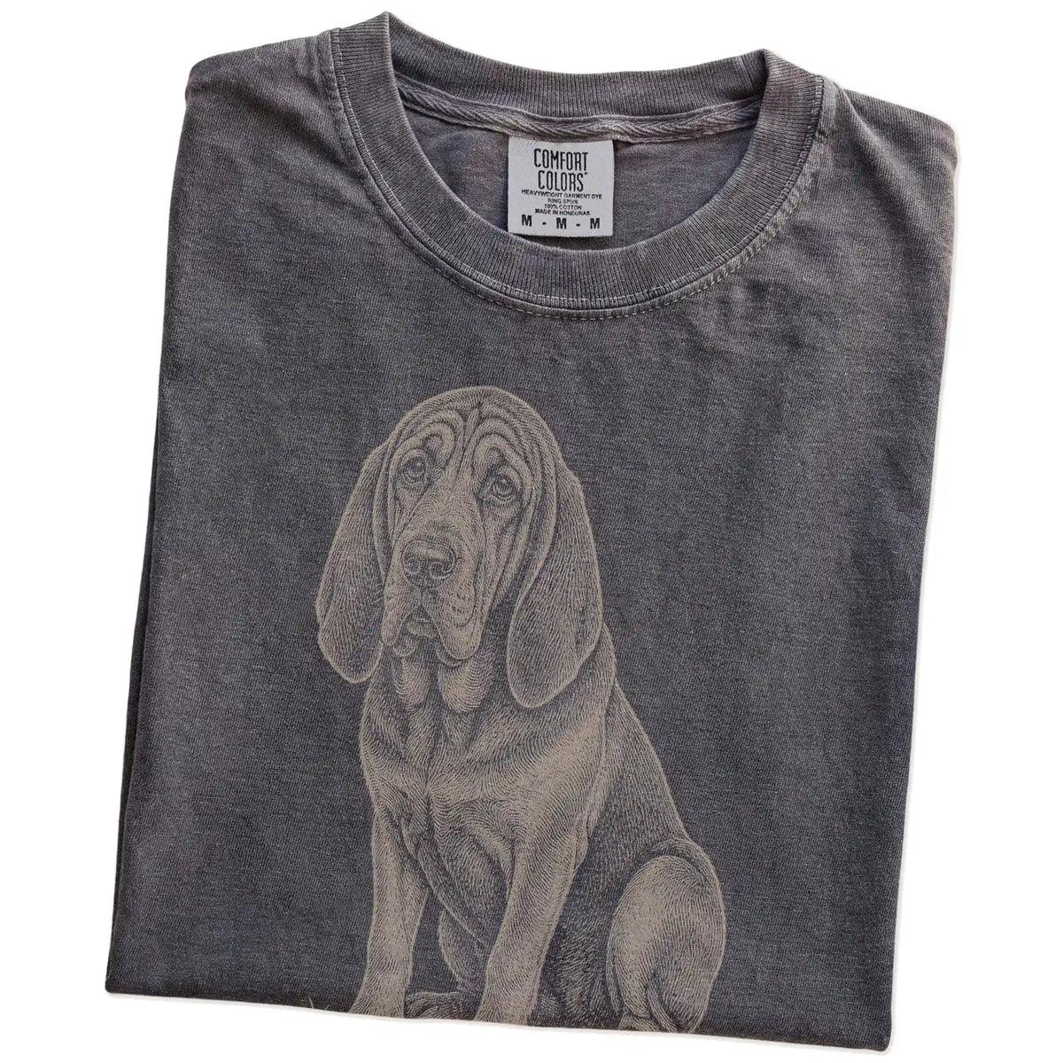 Folded Pepper Bloodhound Karma T-Shirt showing the graphic