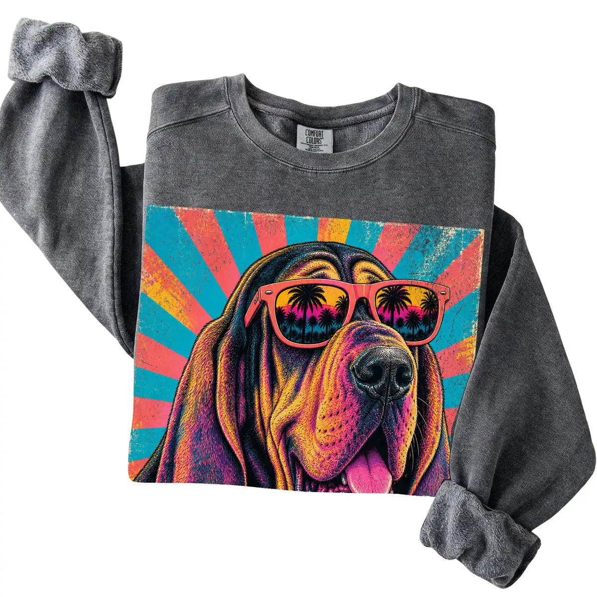 Folded Pepper Comfort Colors sweatshirt with a Retro Bloodhound Mama design