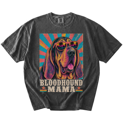 Retro Bloodhound Mama design on a Pepper Comfort Colors T-shirt