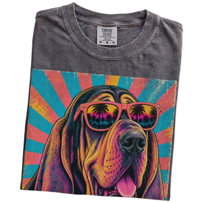 Retro Bloodhound Mama design on a Pepper Comfort Colors T-shirt folded detail