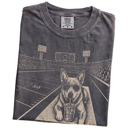 Folded Pepper Comfort Colors® T-shirt showing Blue Heeler ready for football and tailgate season