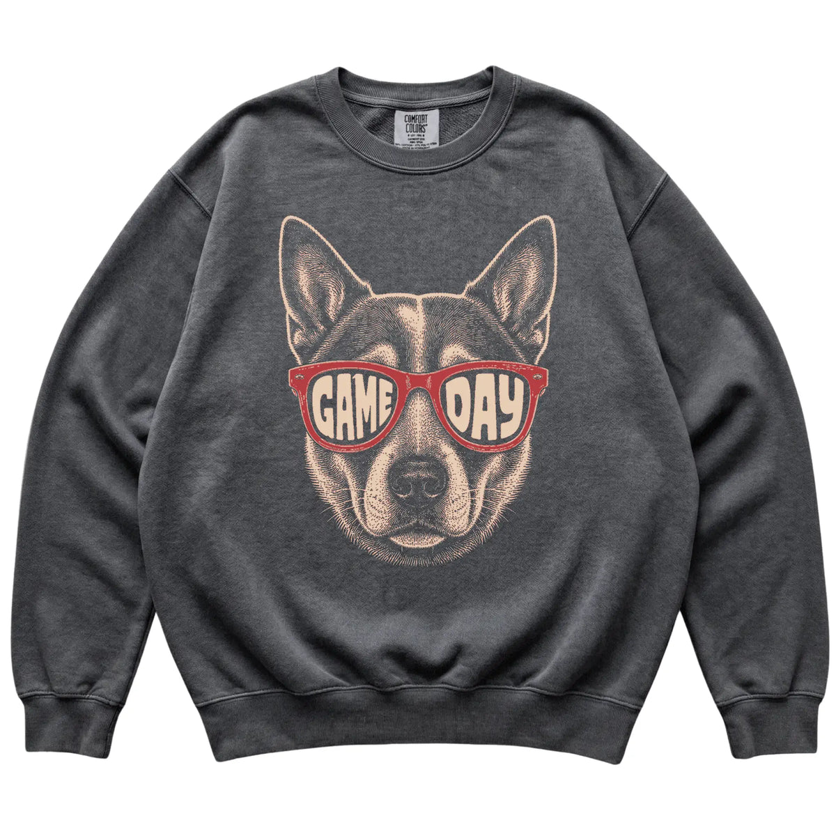 Pepper Blue Heeler Game Day Sunglasses sweatshirt, laid flat