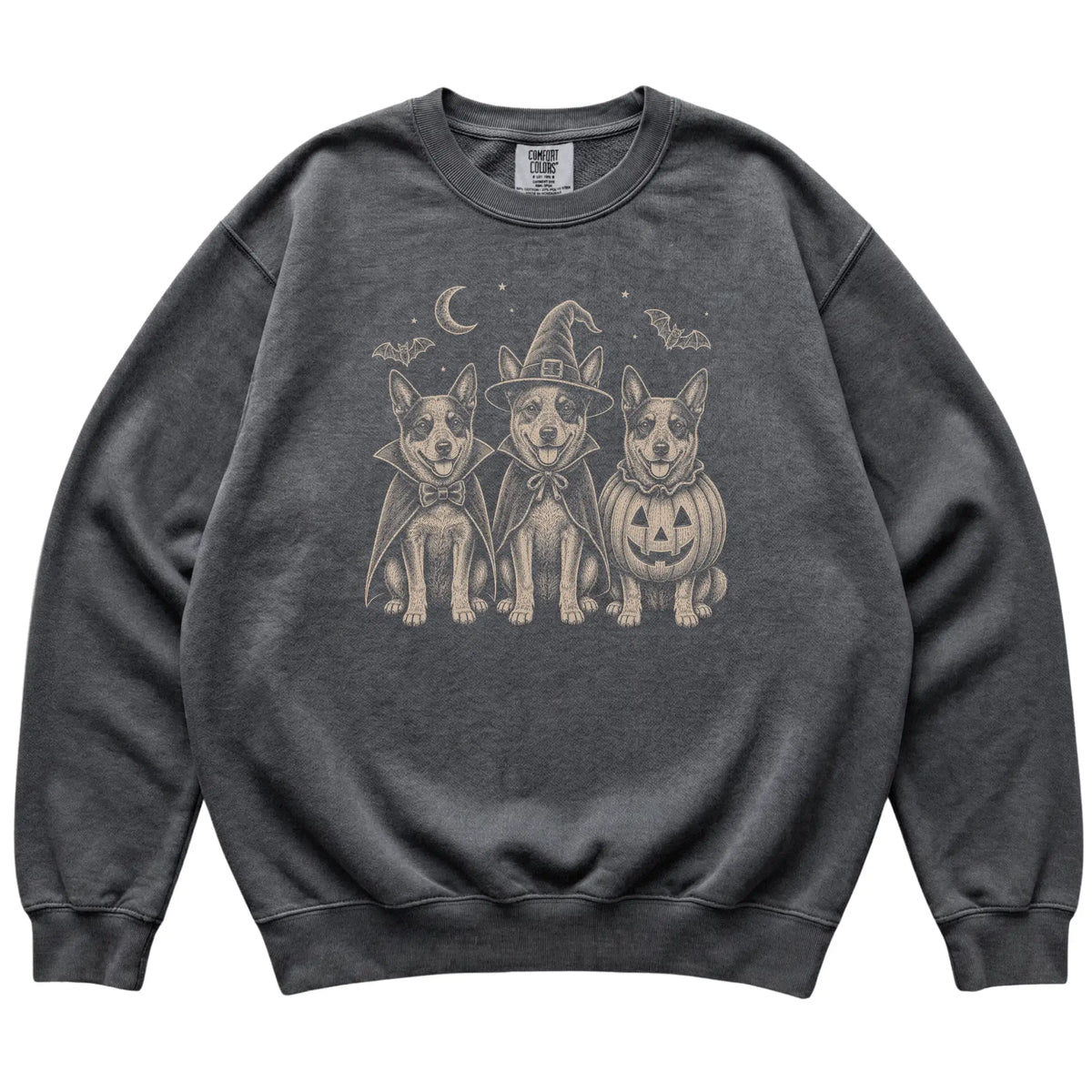 Pepper Blue Heeler Halloween Costume Comfort Colors sweatshirt, flat view