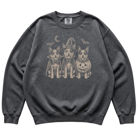 Pepper Blue Heeler Halloween Costume Comfort Colors sweatshirt, flat view