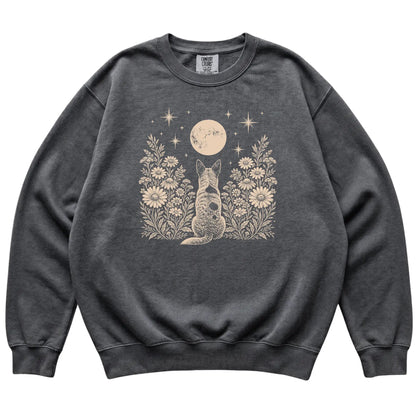 Blue Heeler Wildflower Moon sweatshirt in Pepper, flat lay view