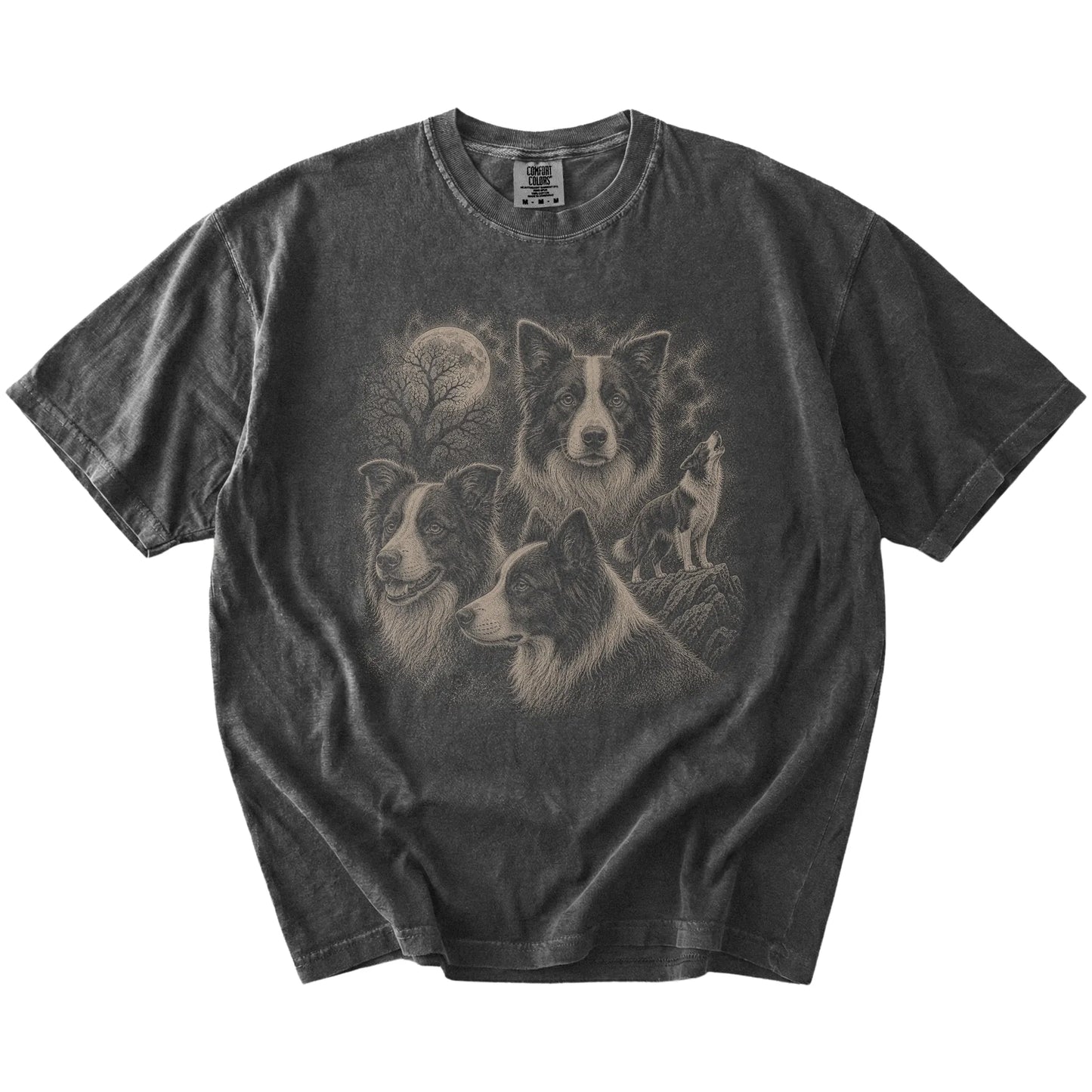 Vintage moon montage featuring Border Collie on a Pepper Comfort Colors® T-shirt