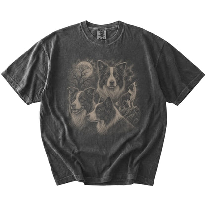 Vintage moon montage featuring Border Collie on a Pepper Comfort Colors® T-shirt