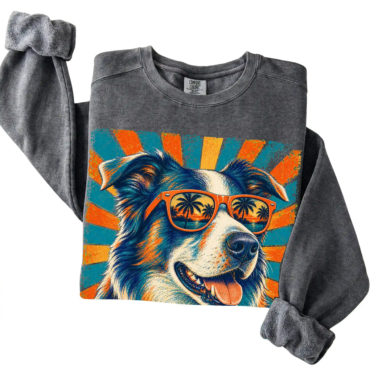 Folded Pepper Comfort Colors sweatshirt with a Retro Border Collie Dad design
