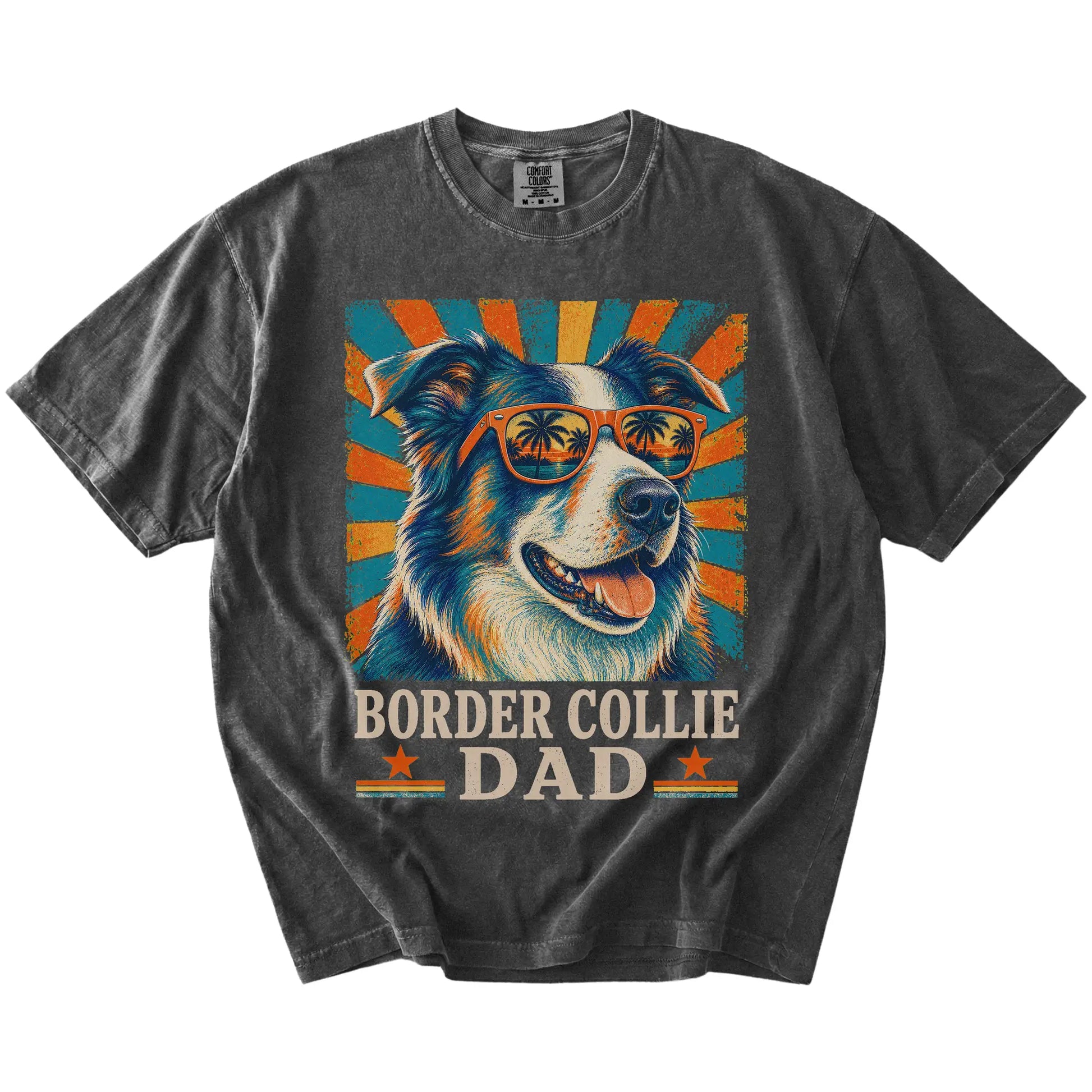 Retro Border Collie Dad design on a Pepper Comfort Colors T-shirt