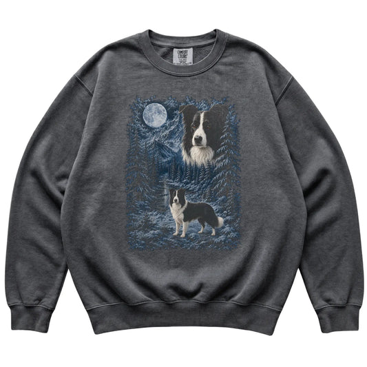 Border Collie Forest Moon Sweatshirt in Pepper