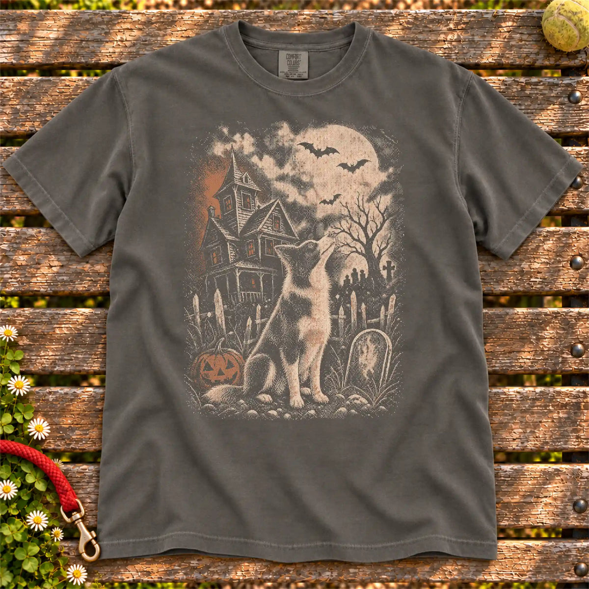 Haunted House Border Collie T-Shirt in Pepper