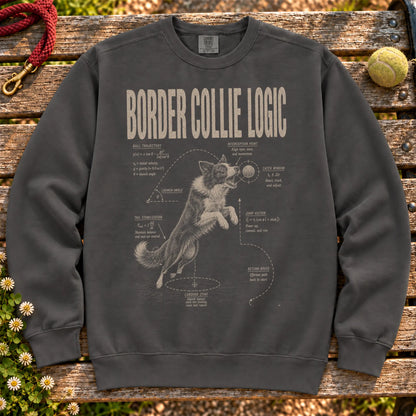 Border Collie Logic on a Pepper crewneck sweatshirt, shown flat