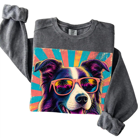 Folded Pepper Comfort Colors sweatshirt with a Retro Border Collie Mama design