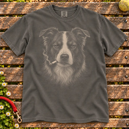 Border Collie smoking design on a Pepper t-shirt