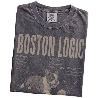 Folded Pepper Boston Terrier Ball Logic T-Shirt showing the graphic