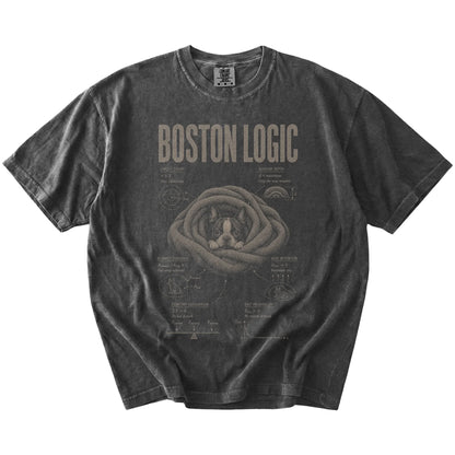 Pepper Boston Terrier Cuddle Logic T-Shirt laid flat