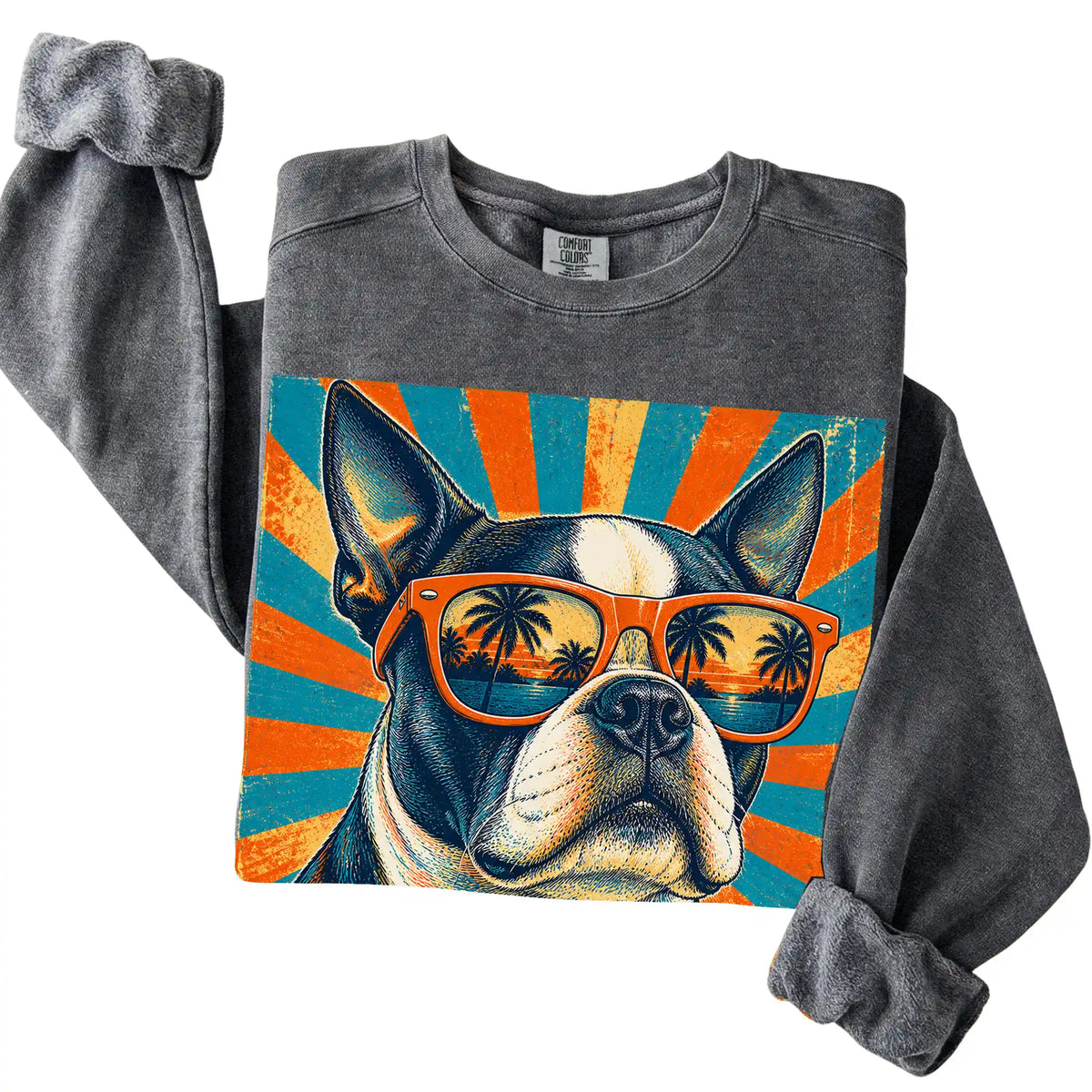 Folded Pepper Comfort Colors sweatshirt with a Retro Boston Terrier Dad design