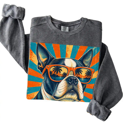 Folded Pepper Comfort Colors sweatshirt with a Retro Boston Terrier Dad design