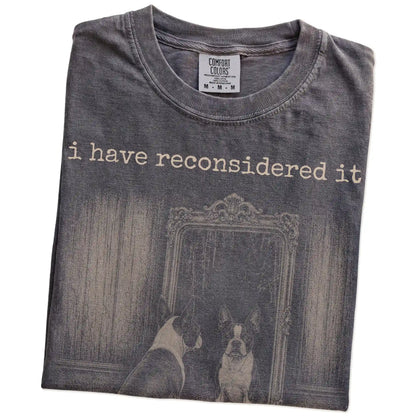 Folded Pepper Comfort Colors® T-shirt showing “the answer is still no” boston terrier design