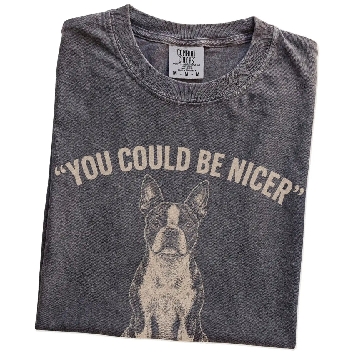 Boston Terrier Guard Dog T-Shirt in Pepper — folded detail