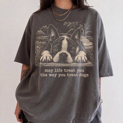 Boston Terrier Karma Comfort Colors T-shirt in Pepper — Studio Lifestyle