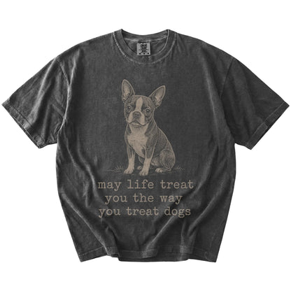 Pepper Boston Terrier Karma T-Shirt laid flat