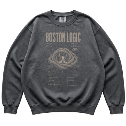 Pepper Boston Terrier Logic sweatshirt laid flat