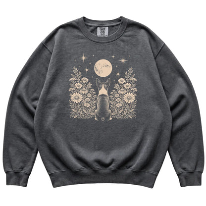 Boston Terrier Wildflower Moon sweatshirt in Pepper, flat lay view