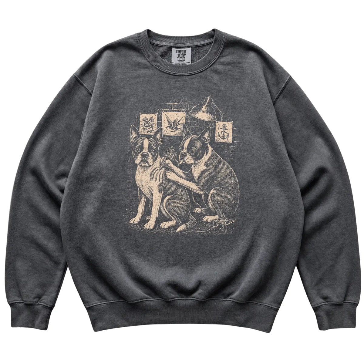 Pepper Boston Terrier Dog Tattoo Artist shirt laid flat