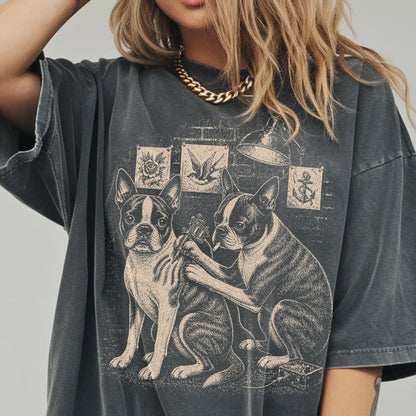 Person wearing a Pepper Boston Terrier Tattoo t-shirt