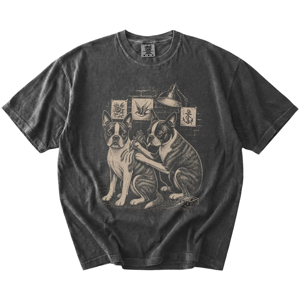 Pepper Boston Terrier Tattoo t-shirt laid flat