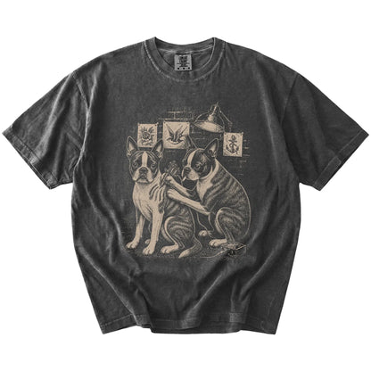Pepper Boston Terrier Tattoo t-shirt laid flat