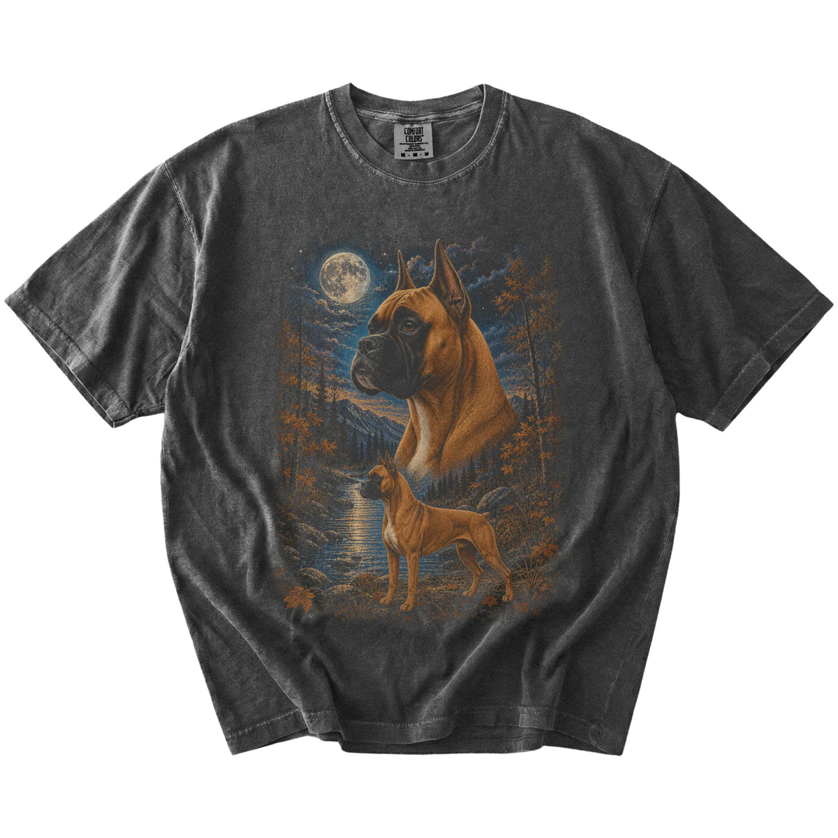 pepper T-shirt with Boxer Autumn Moon artwork.