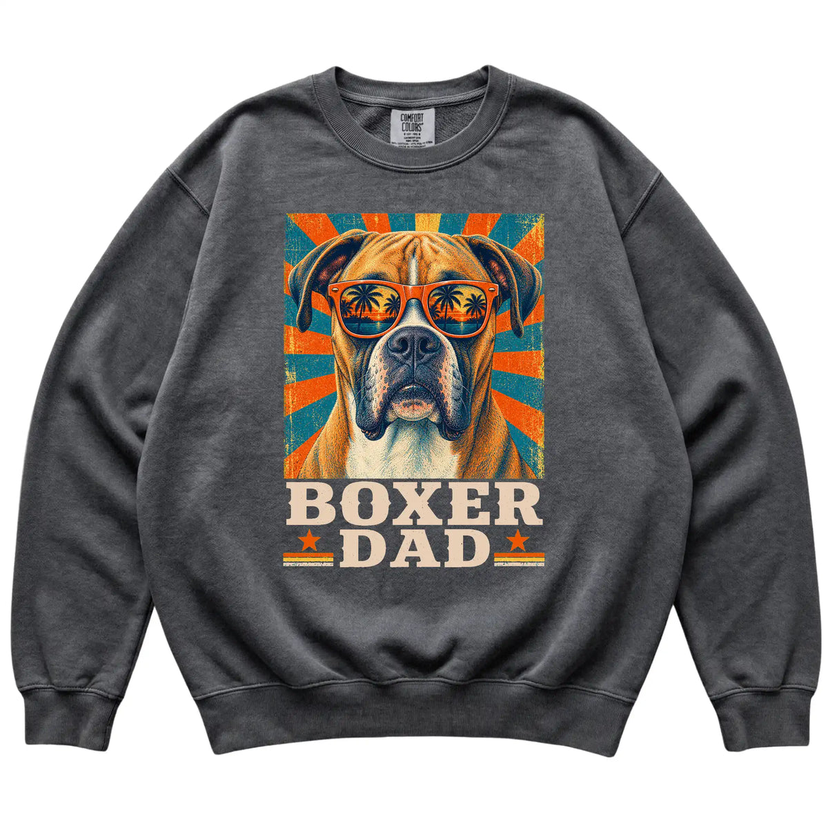 Retro Boxer Dad design on a Pepper Comfort Colors sweatshirt